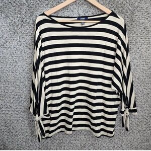 Chaps Top Womens Plus 2X Beige Black Striped Dolman Sleeve Casual Ladies